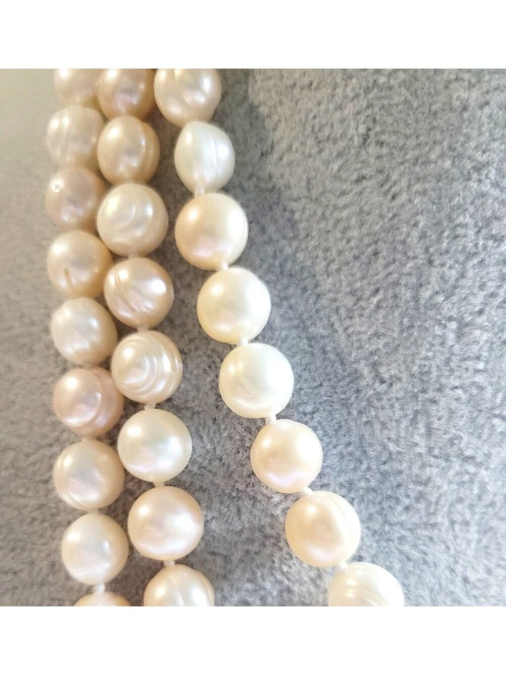 Freshwater Pearl Necklace Hand Knotted Natural White Color 30 Inches Long, 11 mm - Picture 6 of 10